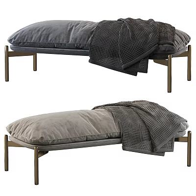 Plush Gray Chaise Lounge With Metal Legs Soft Cushion And Cozy Throw Blanket 3d model