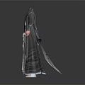 Traditional Hanfu Robes In Blue And Black With Flowing Sleeves And Sashes
