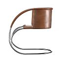 Modern Leather Accent Chair With Armrests Curved Chrome Metal Frame Black and Brown Sleek Design