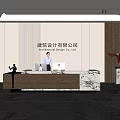Modern Architectural Design Company Reception Area With Marble Desk And Sculpture Decoration