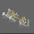 Scattered Silver And Gold Screws As Household Items On Blue Background