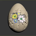 Decorative Ornament Set with Cracked Eggshell and Small Yellow Blue White Flowers
