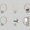Decorative Round Wall Lamps With Traditional Patterns Golden Frames And Gray Bases