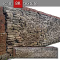 Rustic Layered Stone Wall With Red Brick Top Layer Exterior
