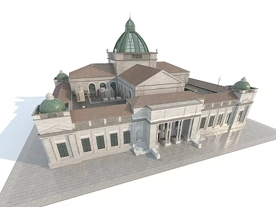 Classical Office Building With Green Dome Arched Windows Columns And Symmetrical Design 3d model