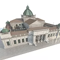 Classical Office Building With Green Dome Arched Windows Columns And Symmetrical Design 3d model