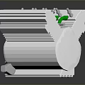 Shiny Silver Metallic Mechanical Part With Green Coiled Structures And Metal Bolts
