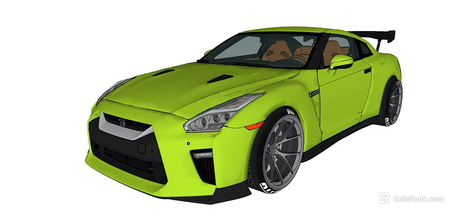 Bright Green Sports Car With Sleek Body Sporty Wheels And Brown Interior 3d model 
