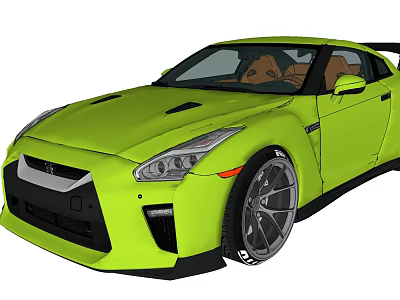 Bright Green Sports Car With Sleek Body Sporty Wheels And Brown Interior 3d model
