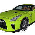 Bright Green Sports Car With Sleek Body Sporty Wheels And Brown Interior