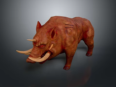 Fierce Brown Red Wild Boar 3D Model With Long Tusks And Red Eyes 3d model