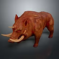Fierce Brown Red Wild Boar 3D Model With Long Tusks And Red Eyes