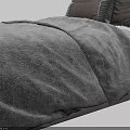 Stylish Double Bed with Dark Headboard Gray Comforter White Knitted Throw and Pillows 3d model
