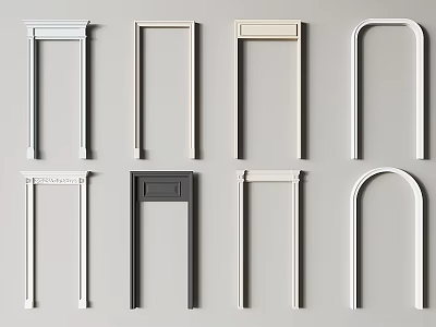 Various Door Frame Designs With Arch And Straight Styles In White And Gray 3d model