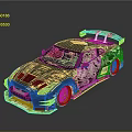 Black Sports Car With Gold Patterns Rear Spoiler And Yellow Wheels On Black Background