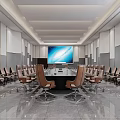 Modern Conference Room Interior With Long Table Large Screen Comfortable Chairs And Sleek Floor