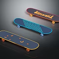 Stylish Colorful Skateboards With Three Different Graphic Designs And Colored Wheels