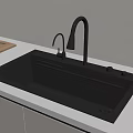 Stainless Steel Kitchen Sink With Pull Out Faucet Wooden Cutting Board On White Countertop