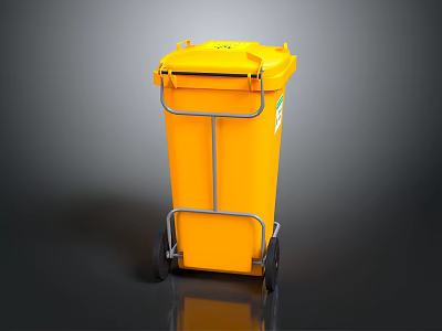 Yellow Mobile Waste Bin With Lid And Wheels For Industrial Environments 3d model