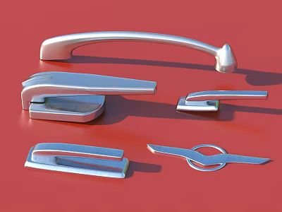 Stainless Steel Furniture Hardware Handles And Fittings On Red Background 3d model