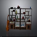 Wooden Display Cabinet With Multiple Shelves Decorative Vases Bottles And Ornaments