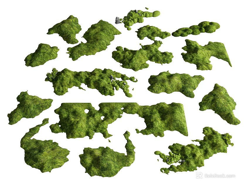 Micro Landforms With Green Grass Covered Varied Natural Shapes And Textures 3d model 