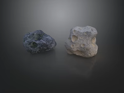 Two Rockery Stones With Dark Gray And Light Beige Colors On Dark Background 3d model