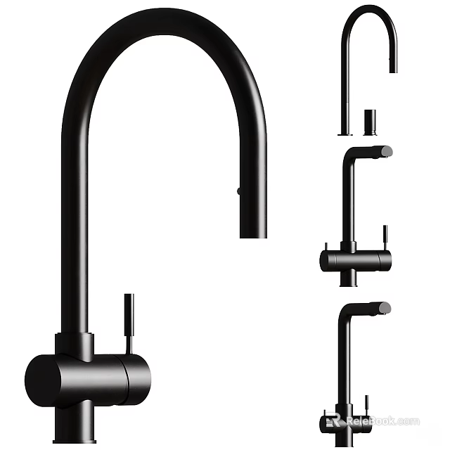 Sleek Black Modern Faucet With High Arc Design Single Handle Matte Surface Finish 3d model 