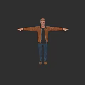 Man With Outstretched Arms Wearing Brown Jacket Blue Jeans And Brown Shoes On Black Background