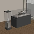 Stylish Showcase Shelves with Transparent Glass and Gray Bases in Modern Room with Wooden Floor