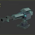 Futuristic 3D Model Mechanical Automated Weapon Turret With Blue Glowing Elements And Stable Base 3d model