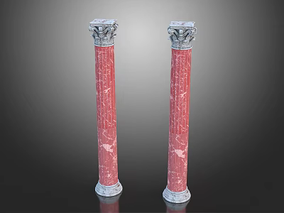 Two Red Marble Roman Columns With Ornate Carved Capitals And Classic Design 3d model