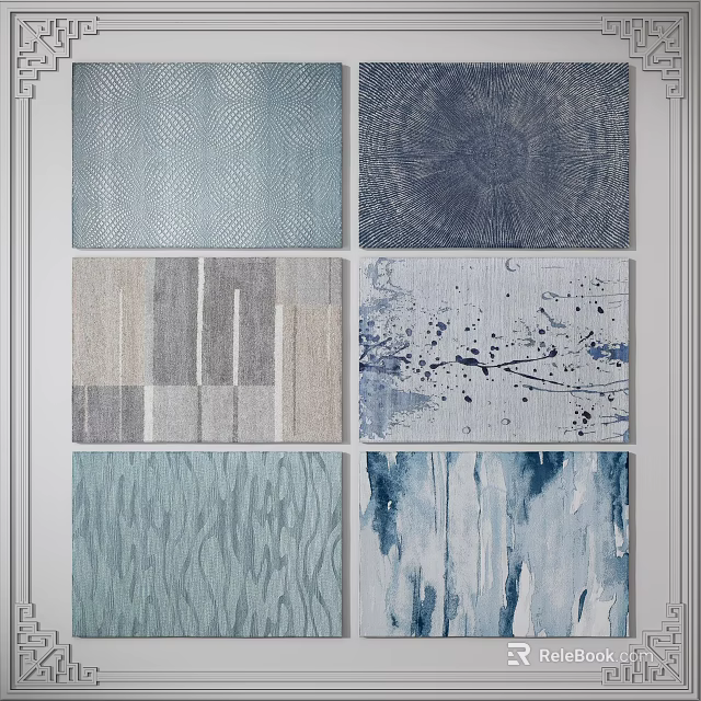 Square Rugs With Various Patterns And Blue Tones For Modern Home Decor 3d model