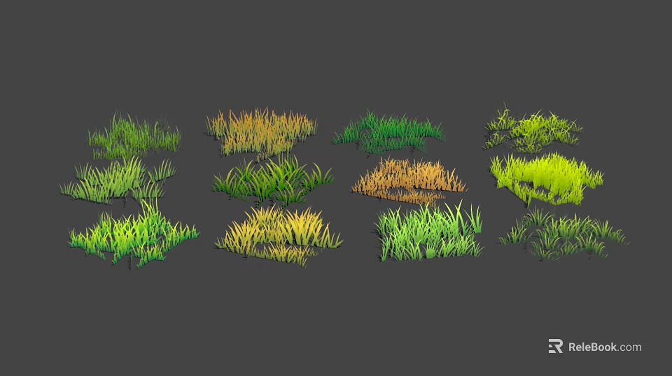 Various Green and Yellow Grass Varieties with Diverse Shapes for Landscaping 3d model 