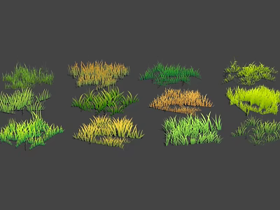 Various Green and Yellow Grass Varieties with Diverse Shapes for Landscaping 3d model
