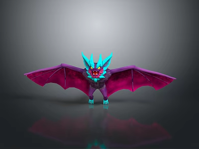 Fantasy Game Movie Character Bat Like Creature With Purple Wings Blue Horns And Red Eyes 3d model