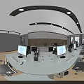 Public Office Space Open Layout Workstations Ergonomic Chairs Computers Green Plants Large Windows Gray Carpet 3d model