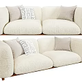 Soft Fluffy Two Seater Sofa In Cream Color With Decorative Pillows And Wooden Legs