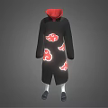 Black Long Robe With Red Collar And Red Cloud Pattern Design Details 3d model