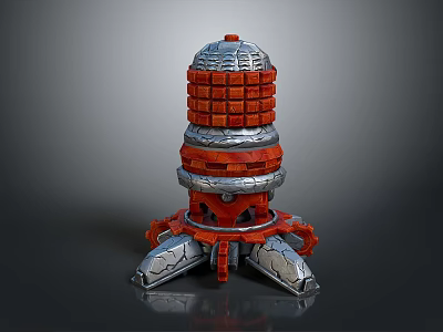 Industrial Tower Equipment With Red Silver Layered Structure And Base Supports 3d model