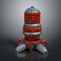 Industrial Tower Equipment With Red Silver Layered Structure And Base Supports 3d model