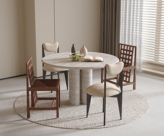 Modern Dining Table and Chair Combination Dining Chair Round Dining Table Single Chair 3d model