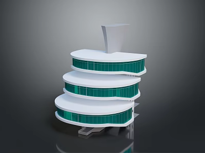 Modern Layered Architecture Design With Green Glass Curtain Walls And White Frames 3d model