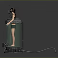 Transparent Cylindrical Device Enclosing Person With Black Mask And Metal Base