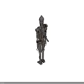 Detailed Mechanical Robot Character With Metallic Armor Red Head Lights And Mechanical Appendages