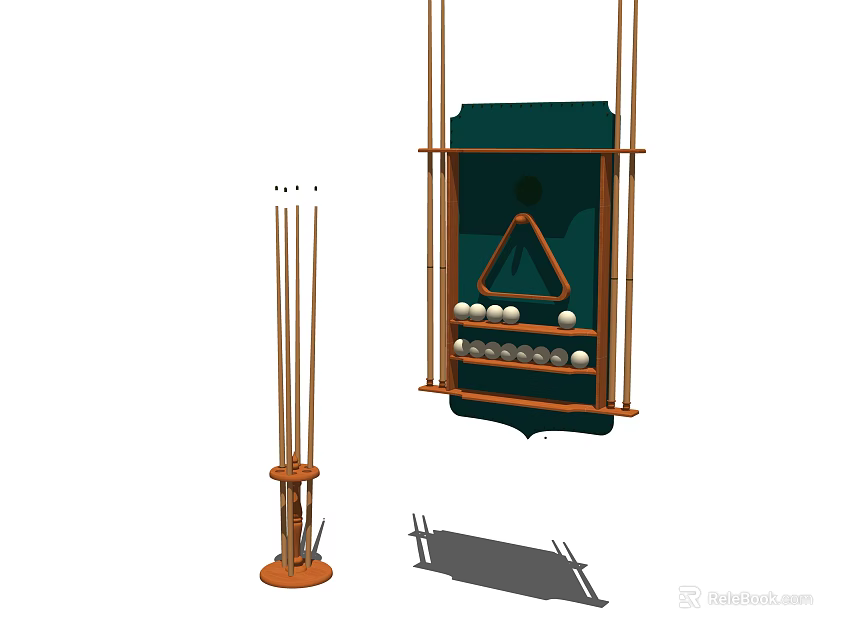 Professional Billiard Sports Equipment Set With Cues Balls Triangle And Storage Rack 3d model 
