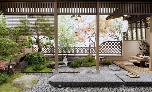 Japanese-style Courtyard Homestay Courtyard View 3d model