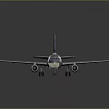 Modern White Passenger Airplane with Twin Engines Main Wings and Blue Red Tail Fin