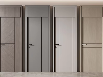 Modern Flush Doors with Various Panel Designs Wood Tones and Metal Handles 3d model
