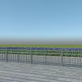 Durable Metal Outdoor Fence On Wooden Deck With Green Grass And Blue Sky